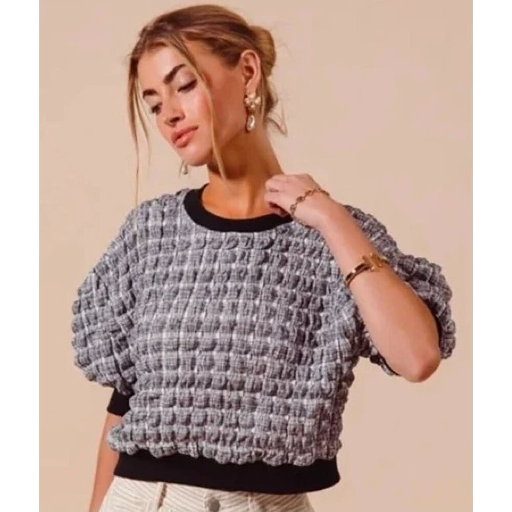 MAEVE Anthropologie SMALL Black White Bubble Top Artsy Avant Garde Boxy Gingham